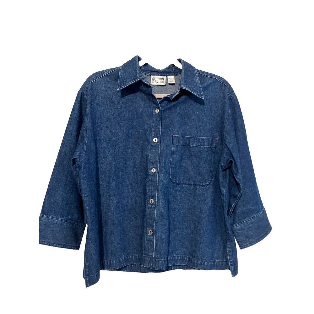 Vintage Chicos Design Blue Denim Button Up Shirt Pocket Medium